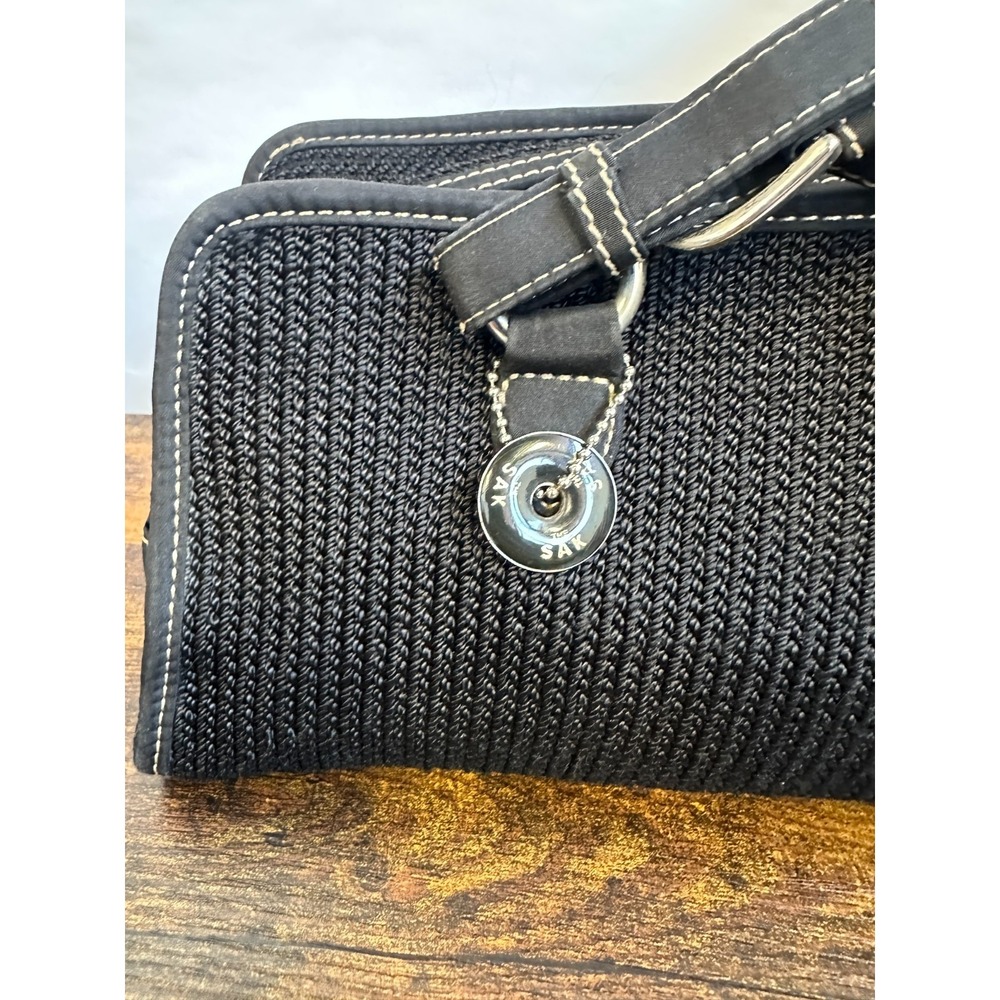 The Sak Black Crochet Shoulder Bag Silver Tone Hardware Woven Handbag Y2K Boho - Picture 7 of 16